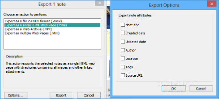 Showing the export options in Evernote